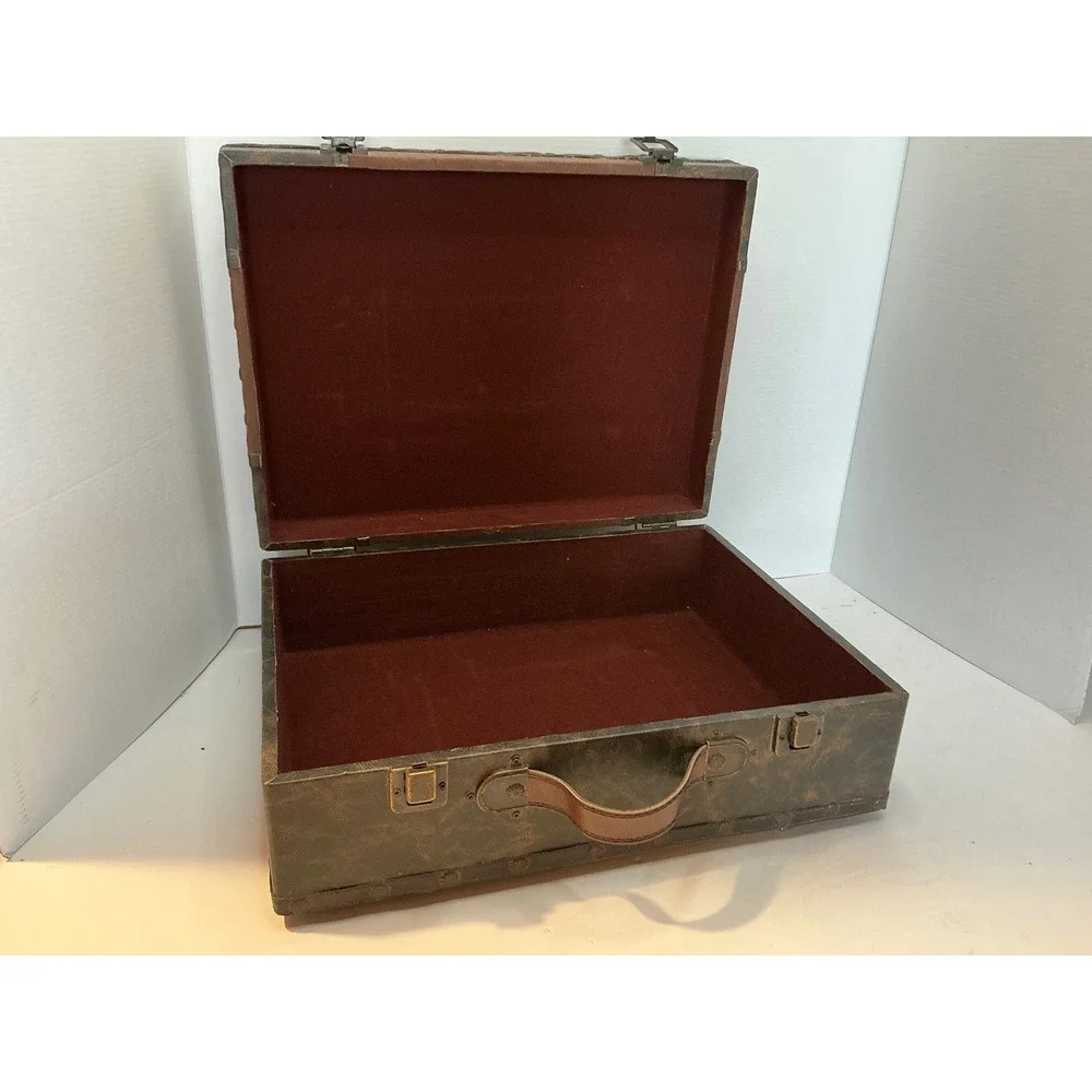 Vintage Style Cafe Storage Trunk Brown Faux Leather Patchwork Box Large